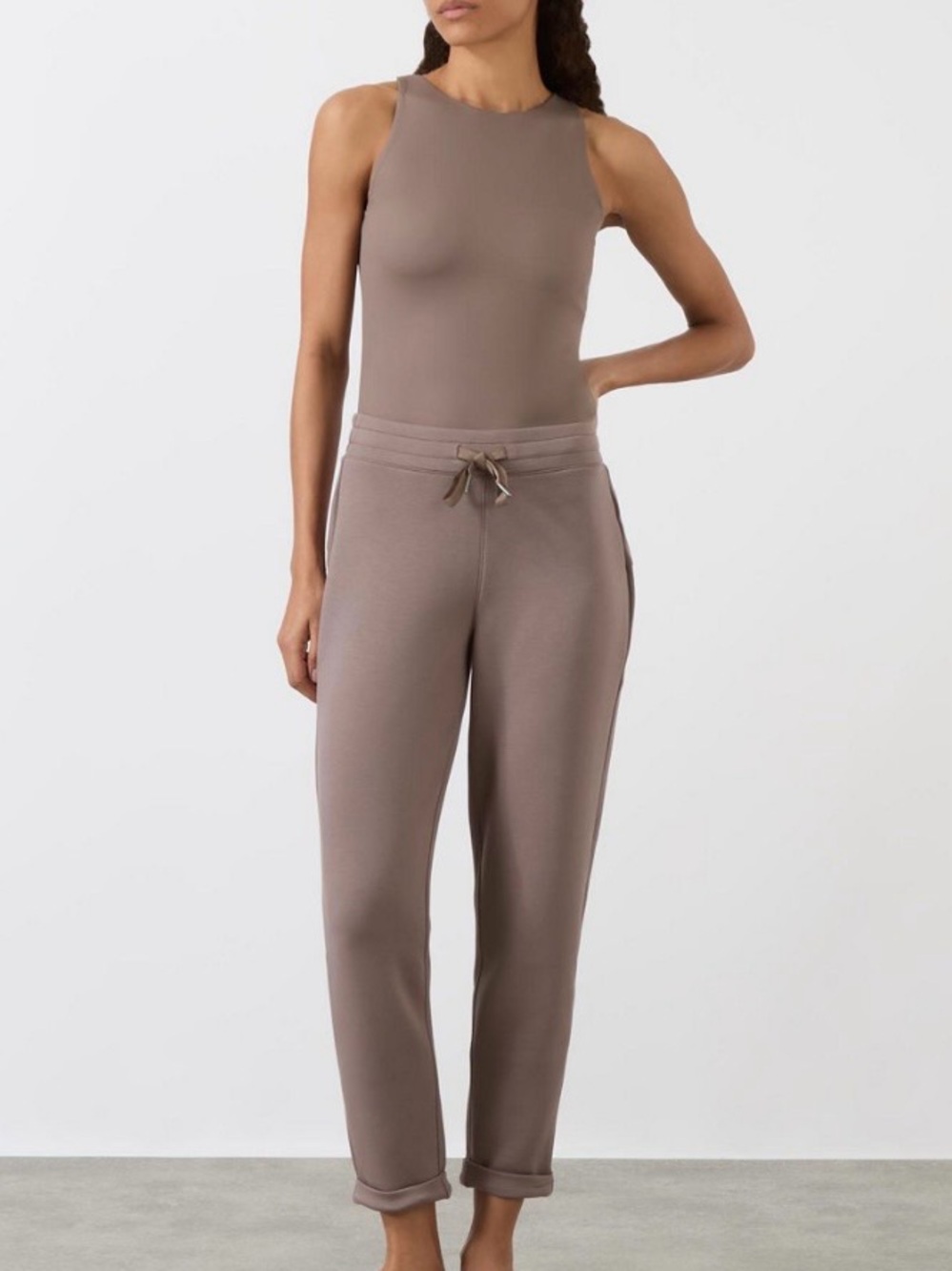 Spanx Smoothing Jersey High Neck Racerback Tank, Smoke Taupe, Large - Picture 5 of 14